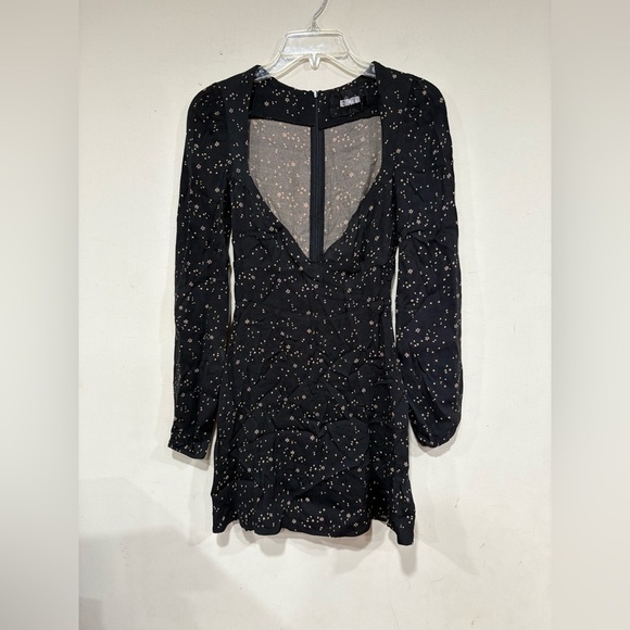 Reformation Star Galaxy Mini Dress Long Sleeve Black Sz 2 - Picture 1 of 8